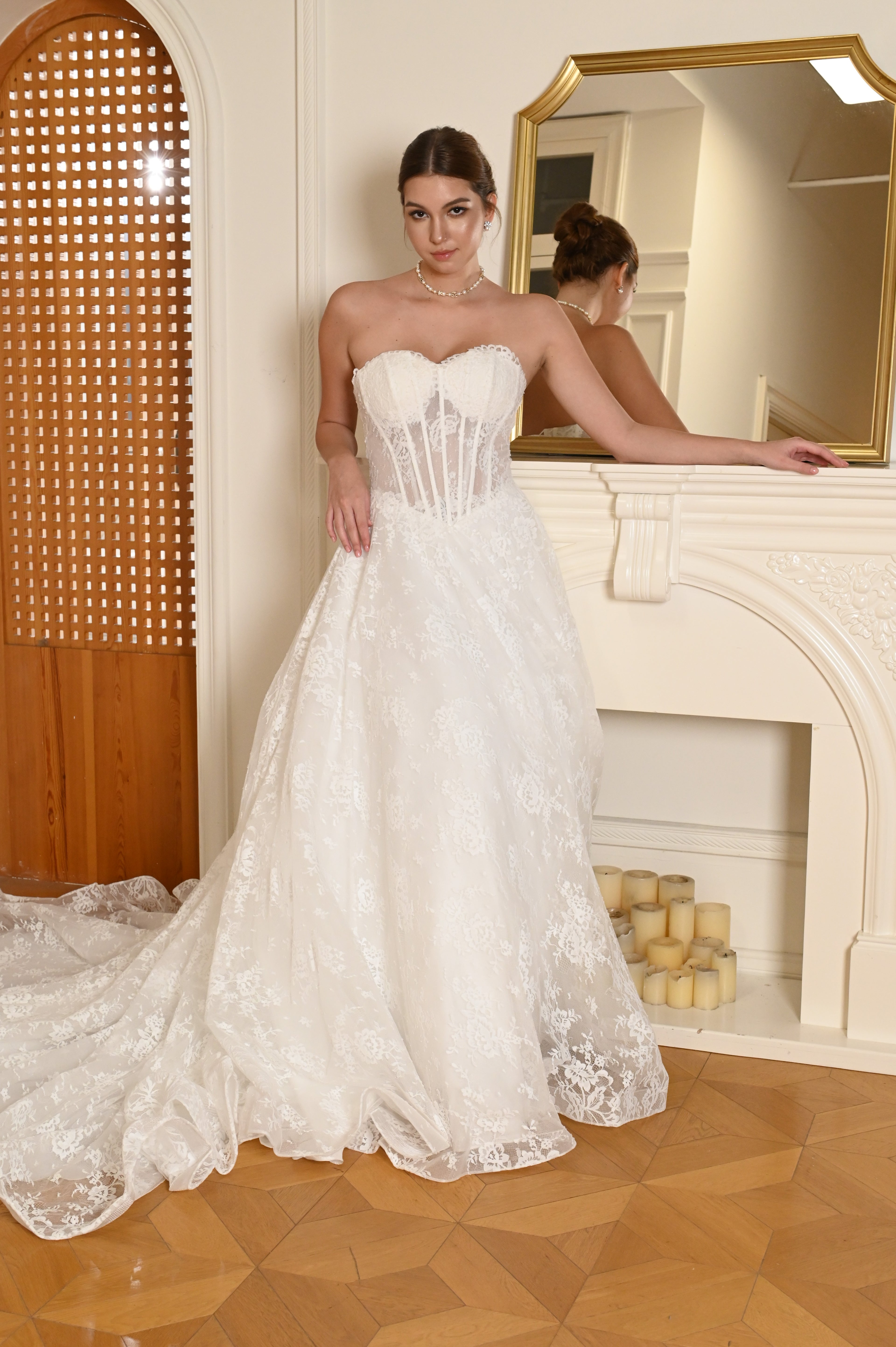 Ivory Lace A-Line Wedding Dress with Corset Bodice – Romantic Bridal Gown