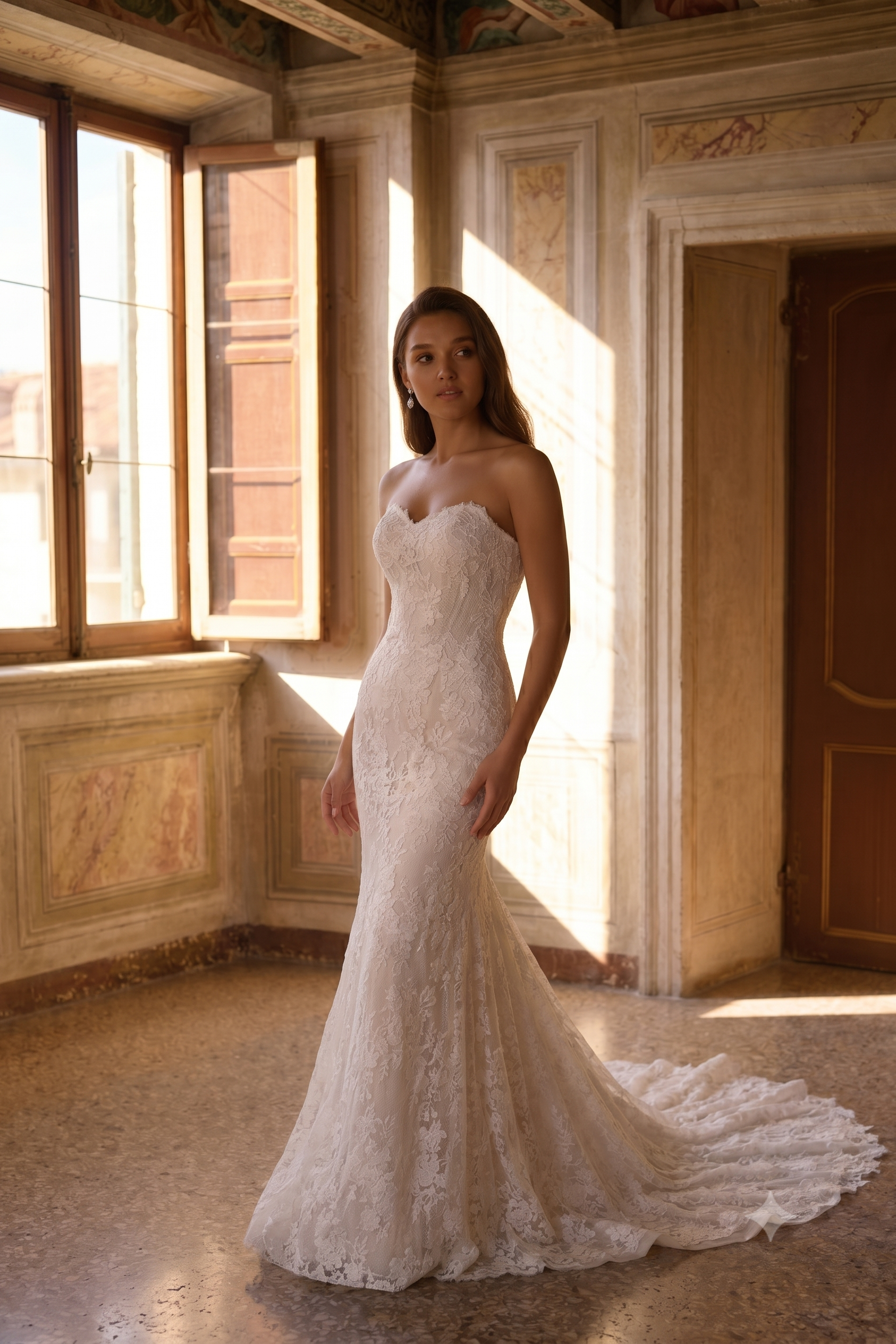 Ivory Floral Lace Mermaid Wedding Dress with Sweetheart Neckline – Romantic Bridal Gown